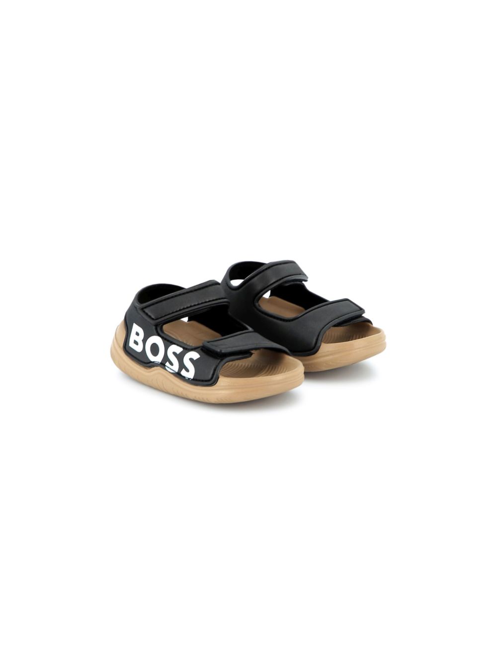 BOSS Kidswear Sandalen met logoprint Zwart