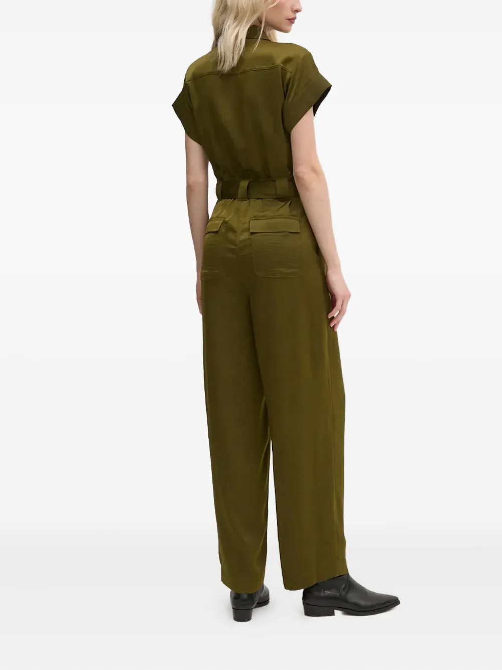 Dkny Belted Collared Jumpsuit In Green