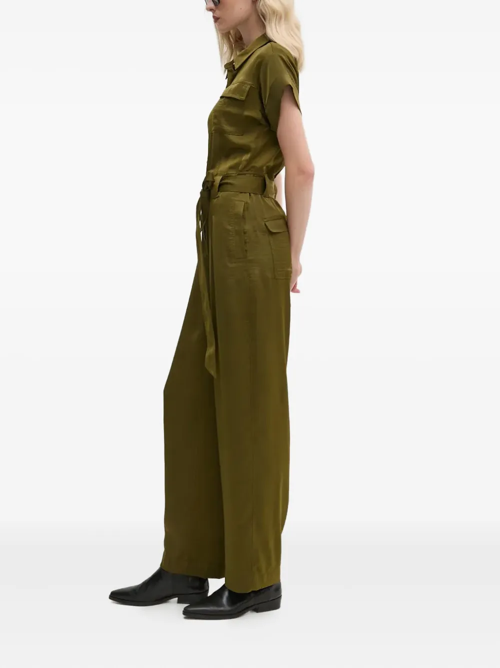 Dkny Belted Collared Jumpsuit In Green
