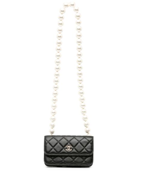 HOT SALE CHANEL 2020 CC Lambskin About Pearls Card Holder On Chain crossbody bag Women