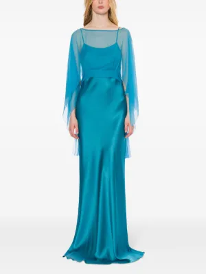 オールインワン・サロペット a Ferretti Floral Embroidered Blue Dress With Deep Alberta Ferretti Floral Embroidered Blue Dress With Deep V
