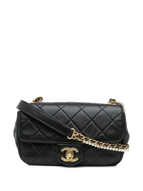 CHANEL Pre-Owned 2020 Mini Quilted Calfskin Crystal Pearls Chain Flap crossbody bag