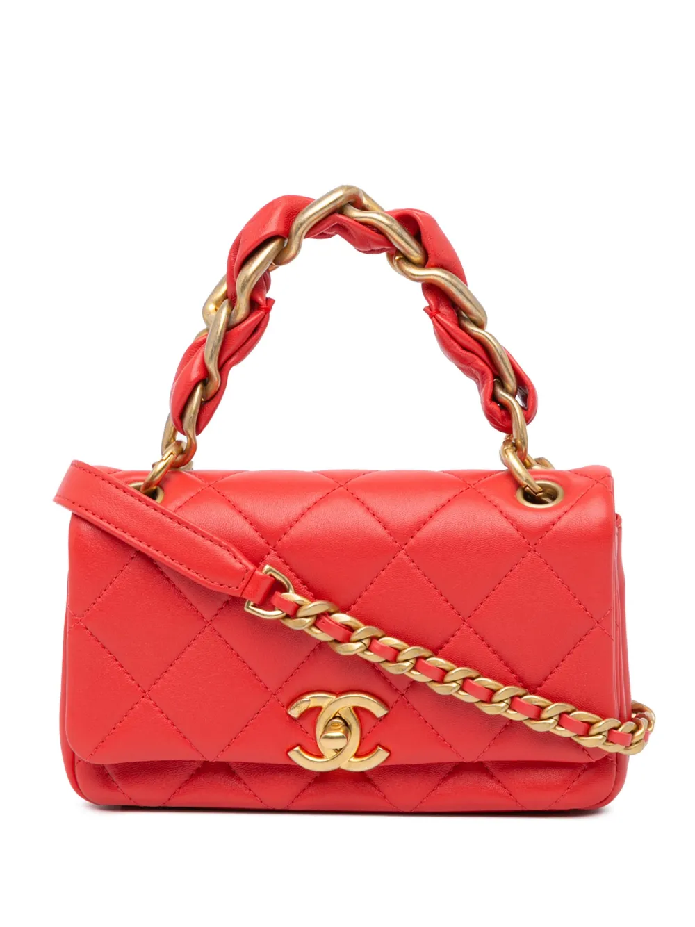 Pre-owned Chanel 2021 Small Quilted Lambskin Chain Is More Flap Satchel In Red