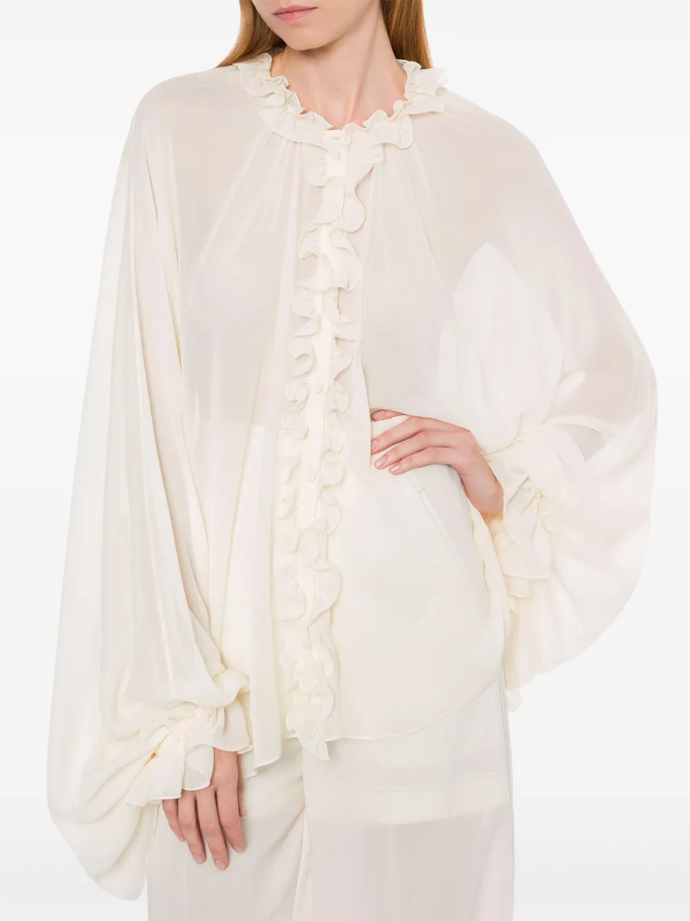 Shop Philosophy Di Lorenzo Serafini Ruffle-trim Blouse In White
