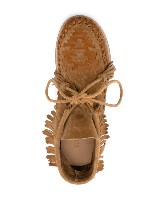 ショートブーツ・ブーティ Isabel Marant Camel suede Felsa lace-up shoes ISABEL MARANT Felsa fringed tasseled leather-trimmed suede