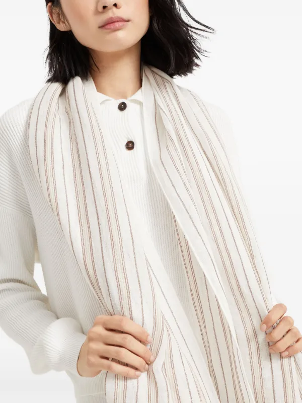 BRUNELLO CUCINELLI ストライプ フリンジ エッジ スカーフ Brunello Cucinelli ストライプ スカーフ | ニュートラル