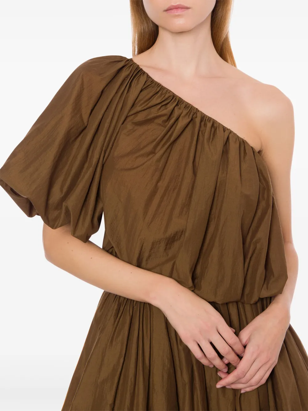 Philosophy Di Lorenzo Serafini One-shoulder Brown Top With Voluminous Silhouette In Brown