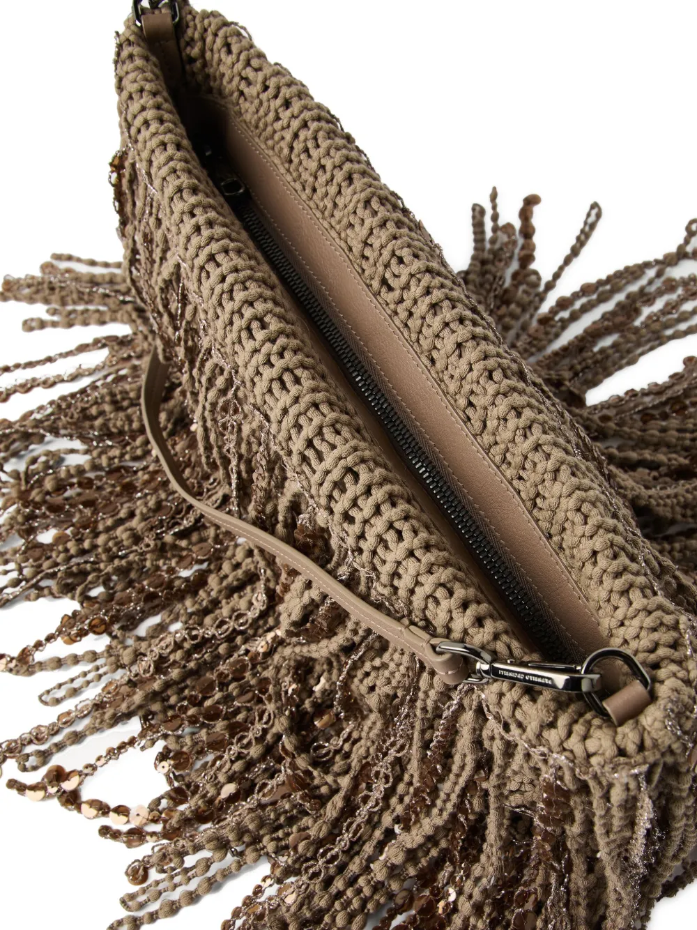 Shop Brunello Cucinelli Fringed Shoulder Bag In Brown