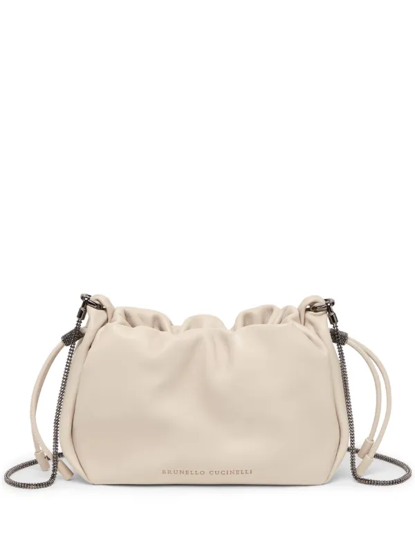 Brunello Cucinelli Mini Mellow Leather Bucket Bag in Neutrals