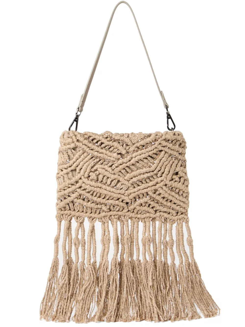 Brunello Cucinelli Fringe-detailing Shoulder Bag In Neutral