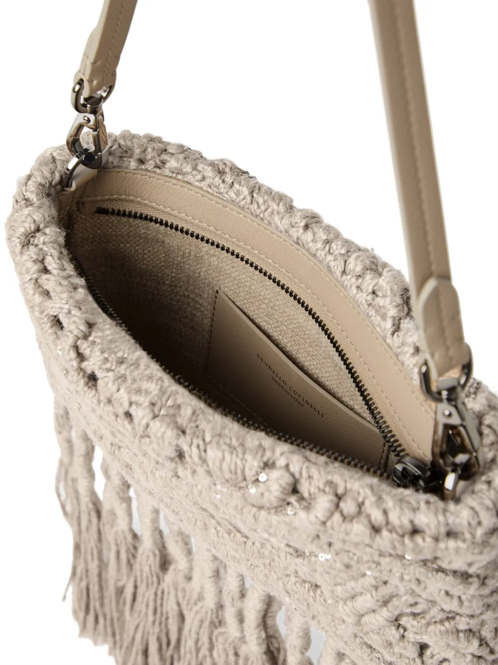 Shop Brunello Cucinelli Fringe-detailing Shoulder Bag In Neutrals