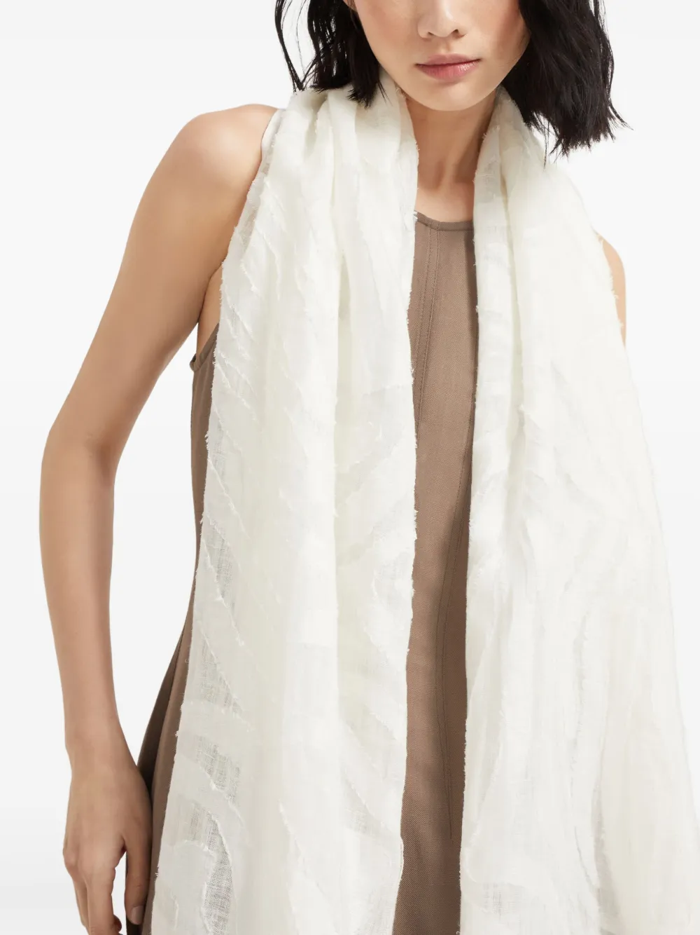 Shop Brunello Cucinelli Linen Scarf In White