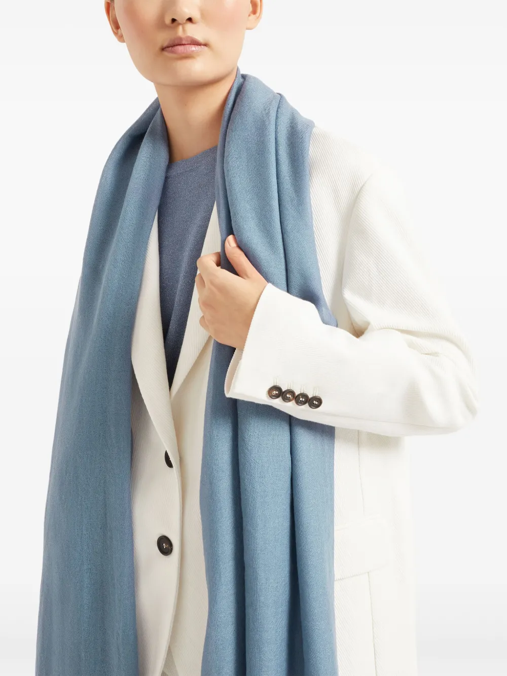 Brunello Cucinelli Doorzichtige sjaal met franje Blauw