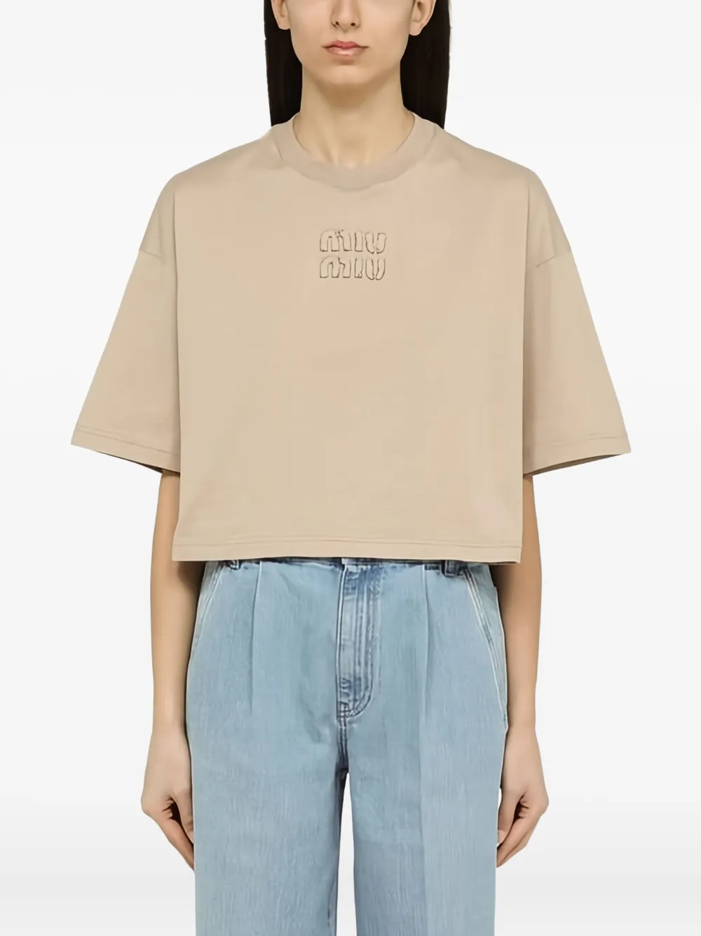 Miu Katoenen T-shirt Beige
