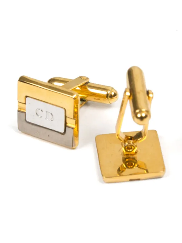 CHRISTIAN DIOR Cufflinks - Gold & Silver Tone, Signed - Etsy Christian Dior Gold Embossed Logo Toned Cuff Links Vintage Designer display picture 1