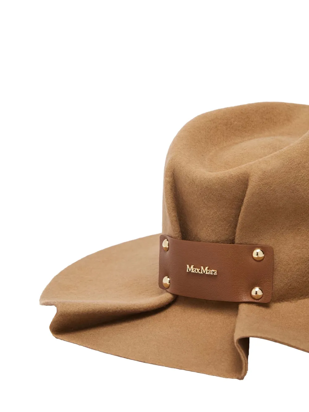 Max Mara Leather-plaque Felt Hat In Brown