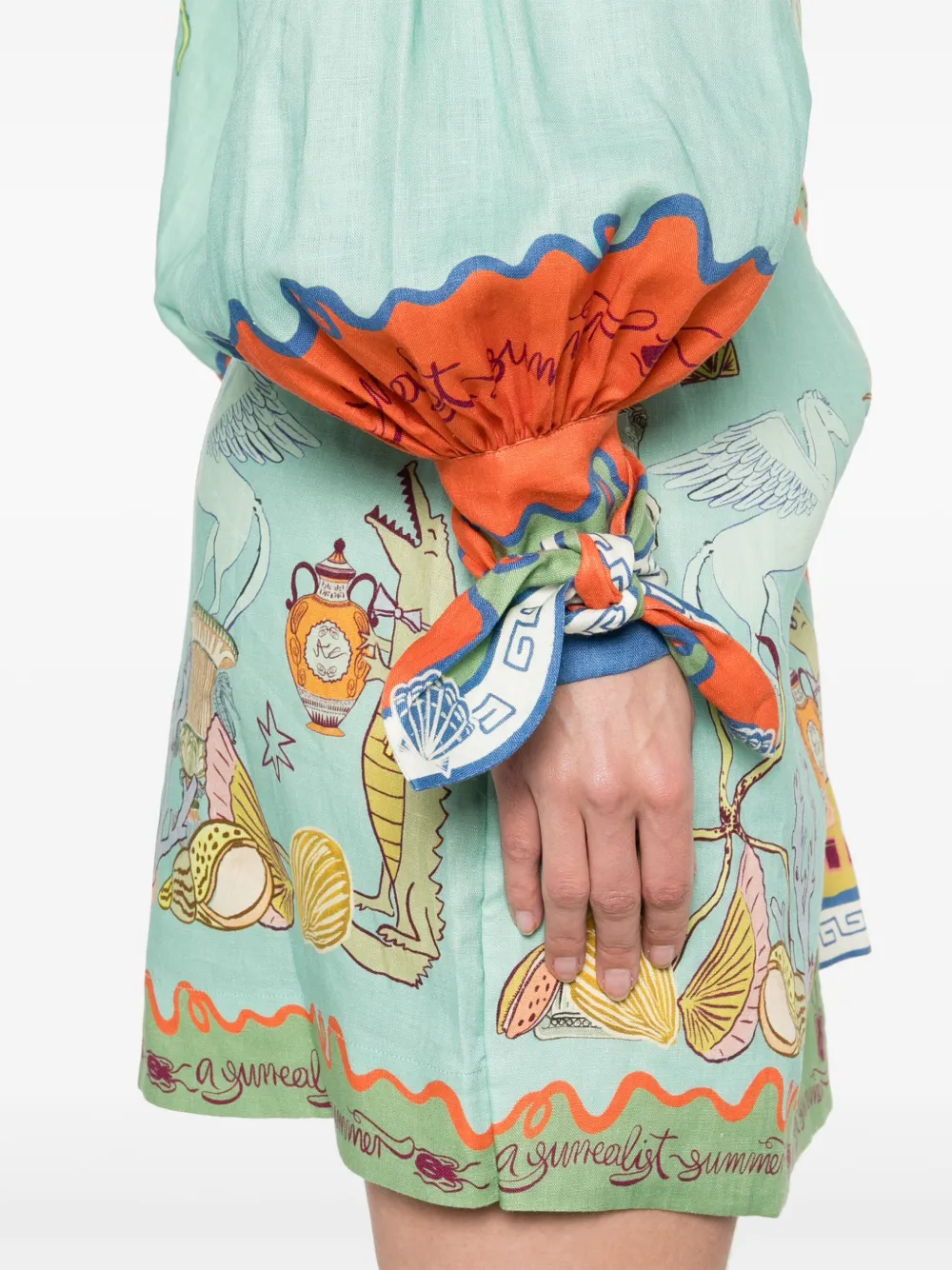 Shop Alemais Surrealist Summer Mini Shirtdress In Green