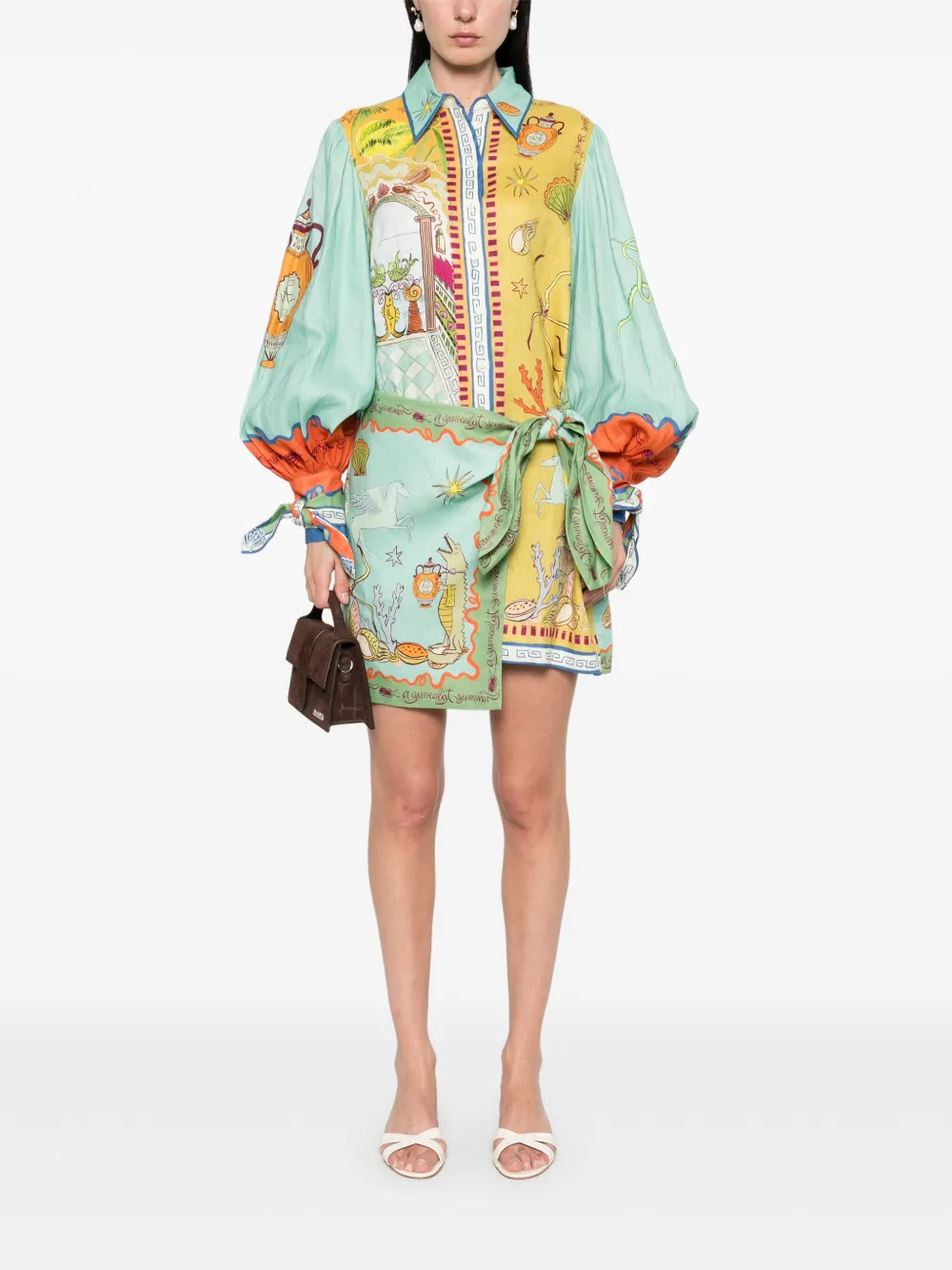 ALEMAIS Surrealist Summer mini-blousejurk - Groen