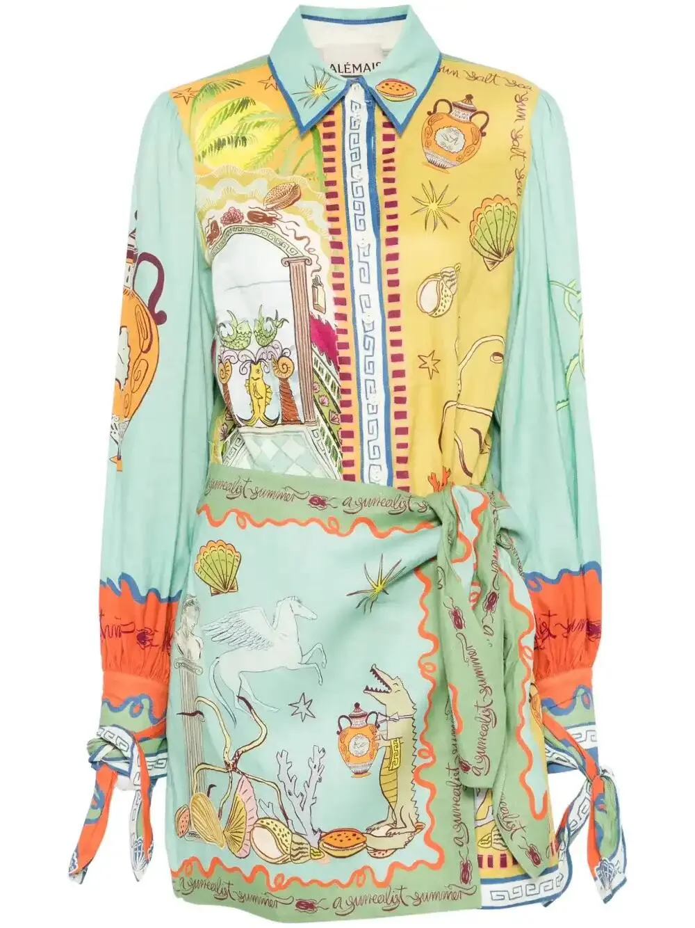 Shop Alemais Surrealist Summer Mini Shirtdress In Green