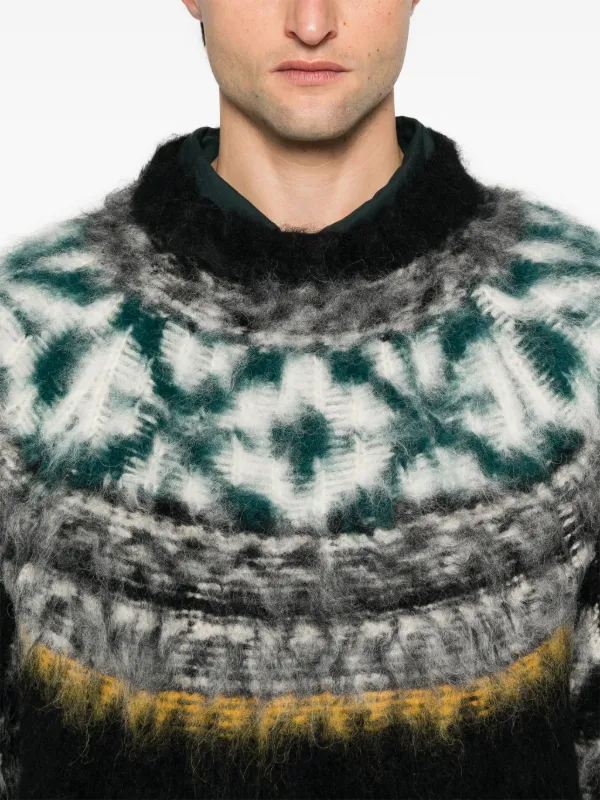 Sacai Pattern intarsia-knit Hoodie | Black | FARFETCH JO