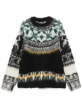 sacai pattern intarsia-knit hoodie - Black