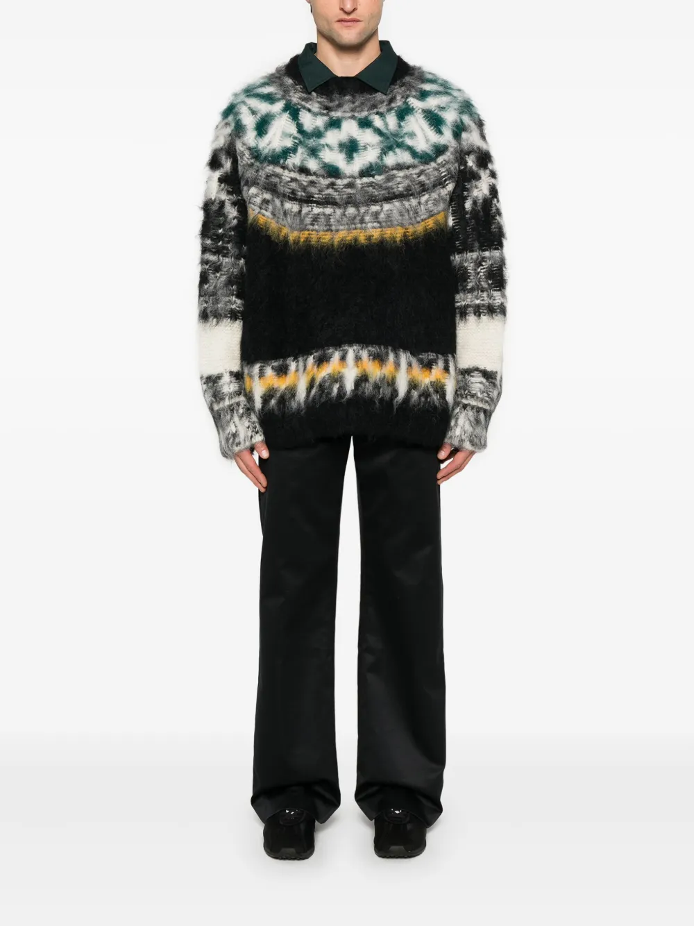 sacai pattern intarsia-knit hoodie - Zwart