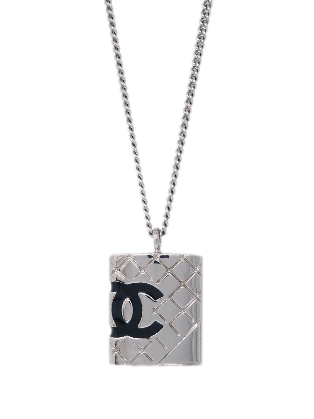 Pre-owned Chanel 2005 Cambon Ligne Pendant Necklace In Silver