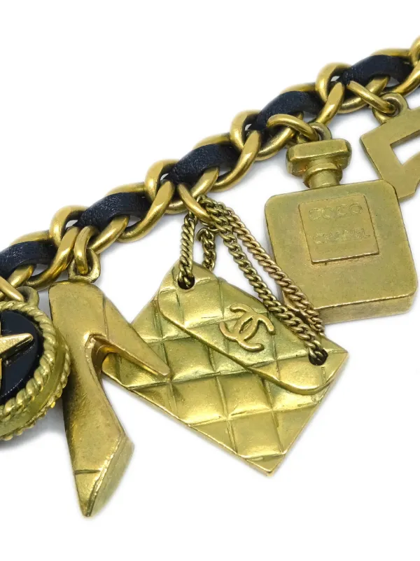 Vintage CHANEL Gold Chain Belt with 3 Iconic Charms Chanel CC Quilted Charm Gold Triple Chain Belt – Luxury GoRound main image 4