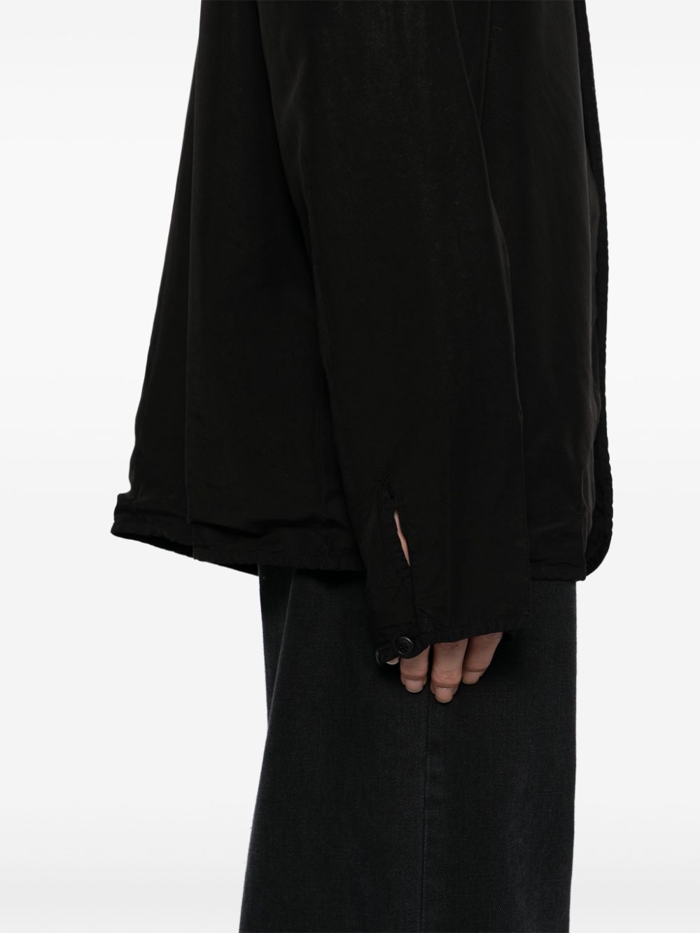 Shop Casey Casey Collarless Long-sleeves Shirt In Black