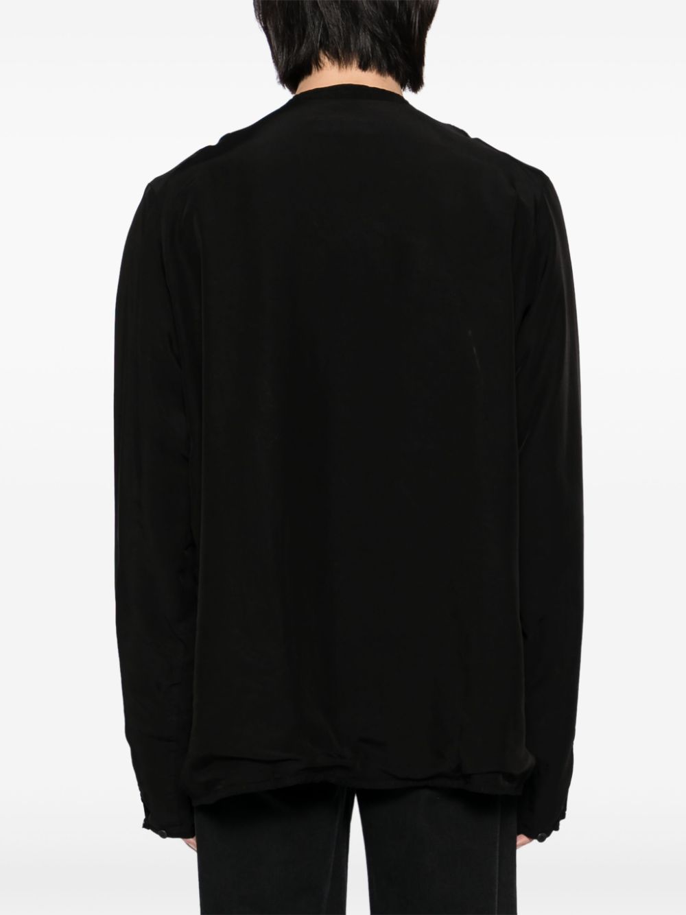 Shop Casey Casey Collarless Long-sleeves Shirt In Black