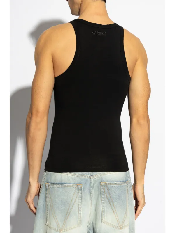 VETEMENTS logo-embroidered stretch-cotton Tank Top | Black  