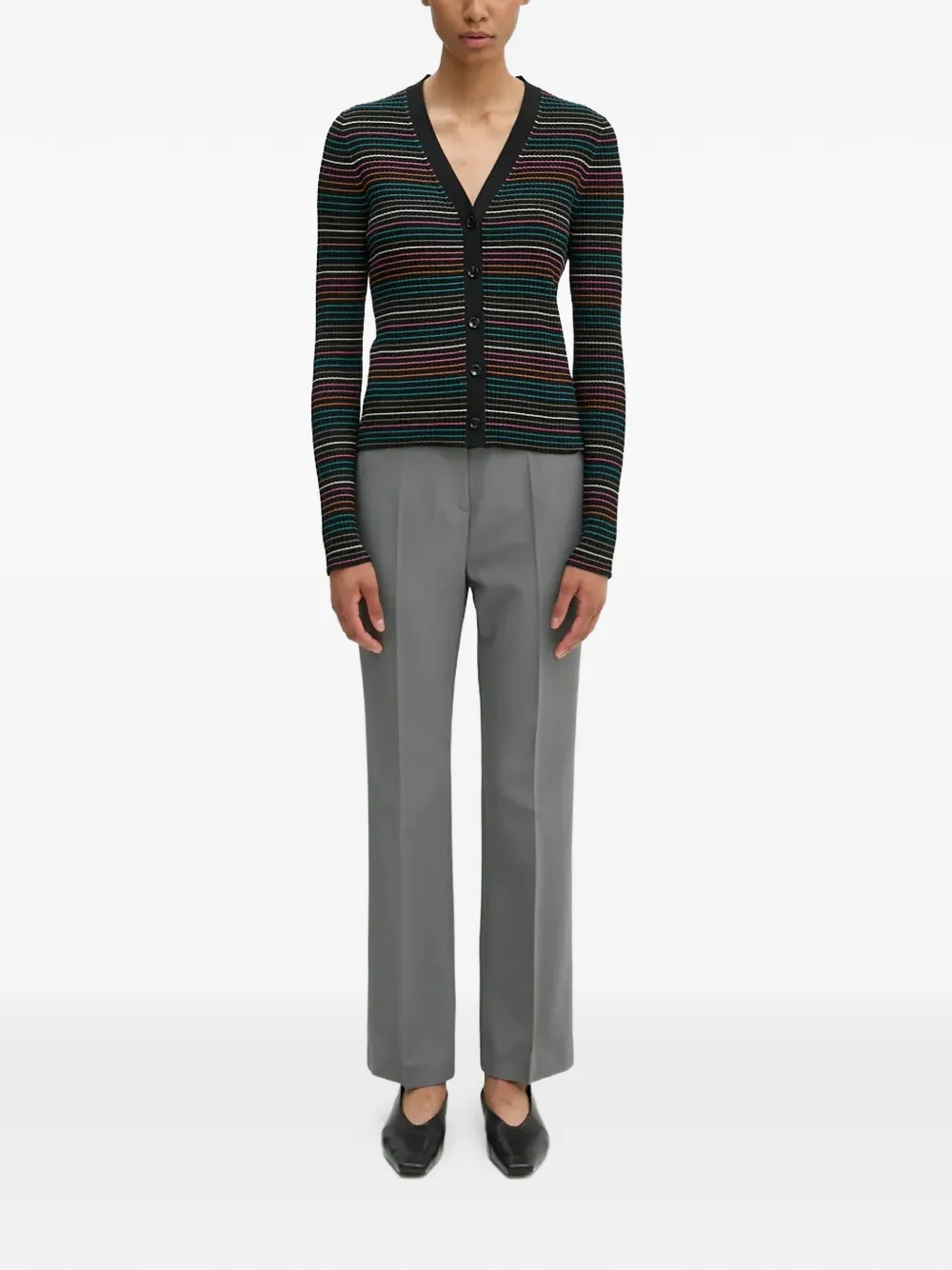  Ps Paul Smith Striped Buttoned Cardigan - Black 