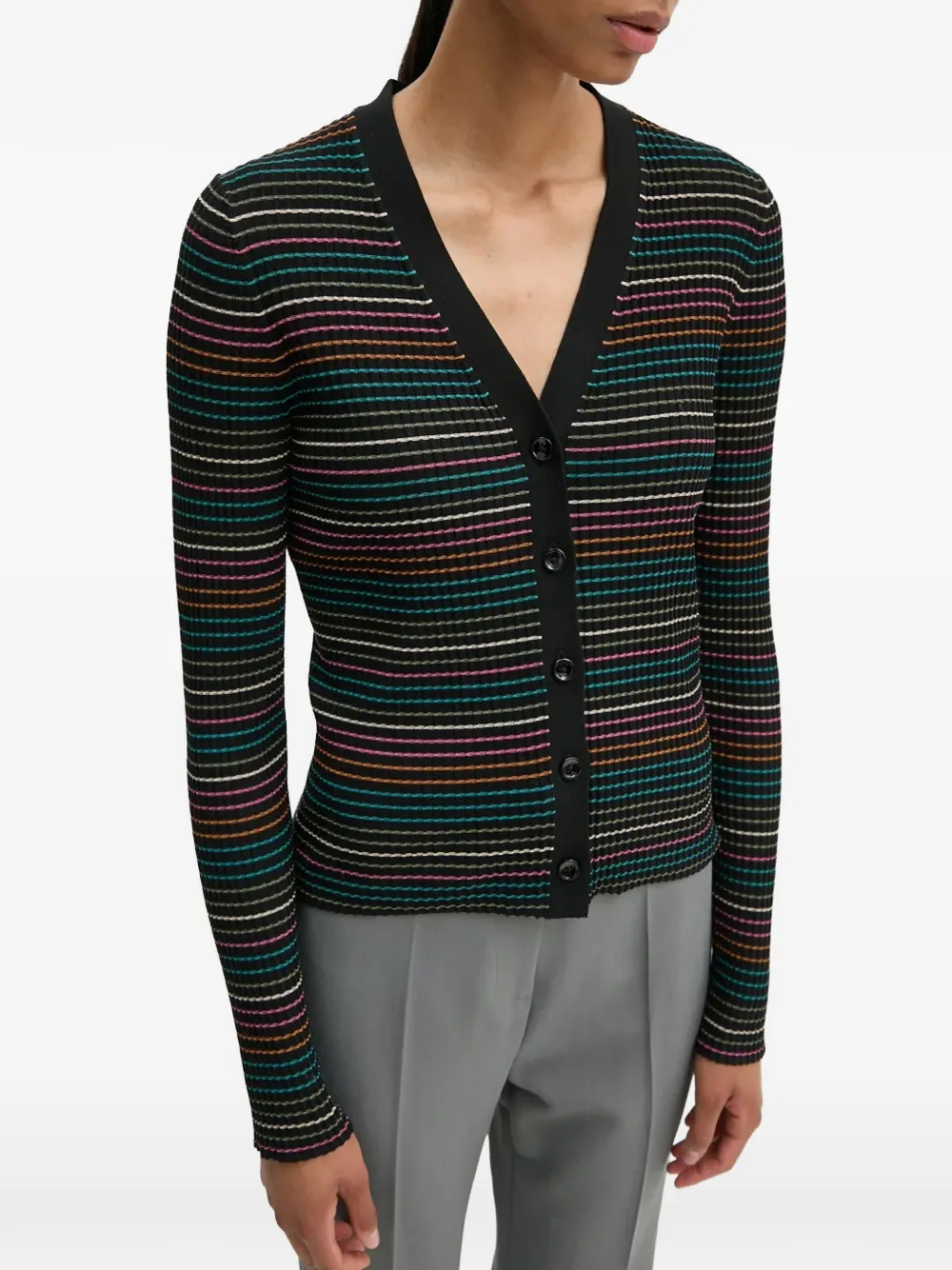  Ps Paul Smith Striped Buttoned Cardigan - Black 