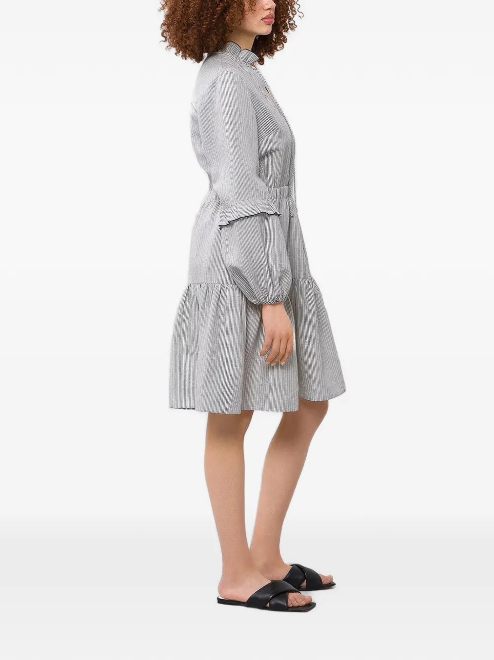 IVY OAK Diora gestreepte mini-jurk met ruches Wit