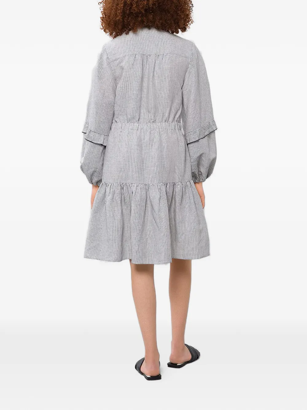 IVY OAK Diora gestreepte mini-jurk met ruches Wit