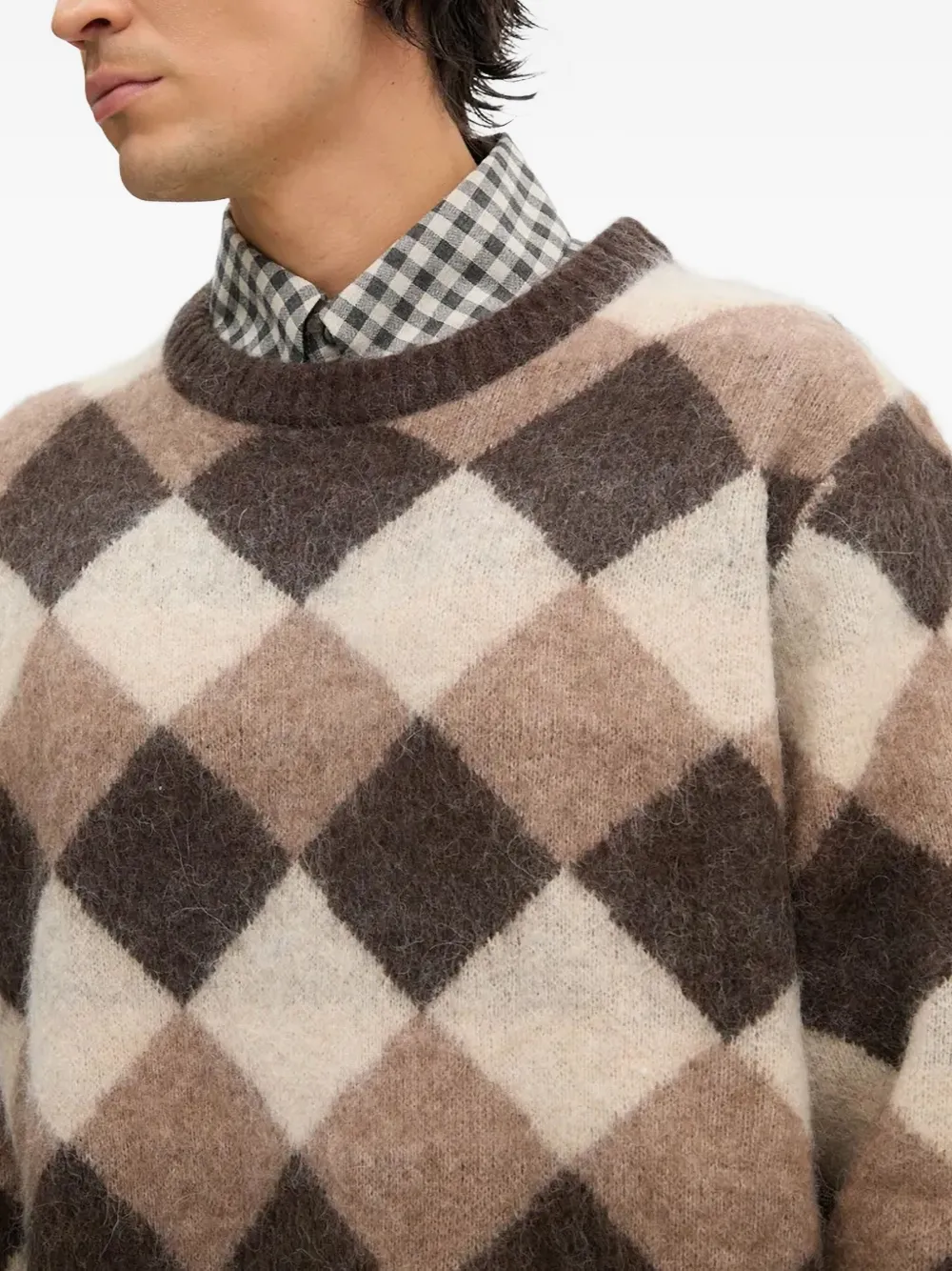 Argyle-Pattern Crew-Neck Sweater