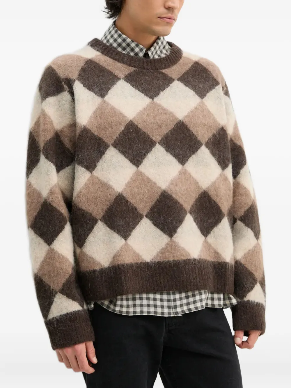 Argyle-Pattern Crew-Neck Sweater
