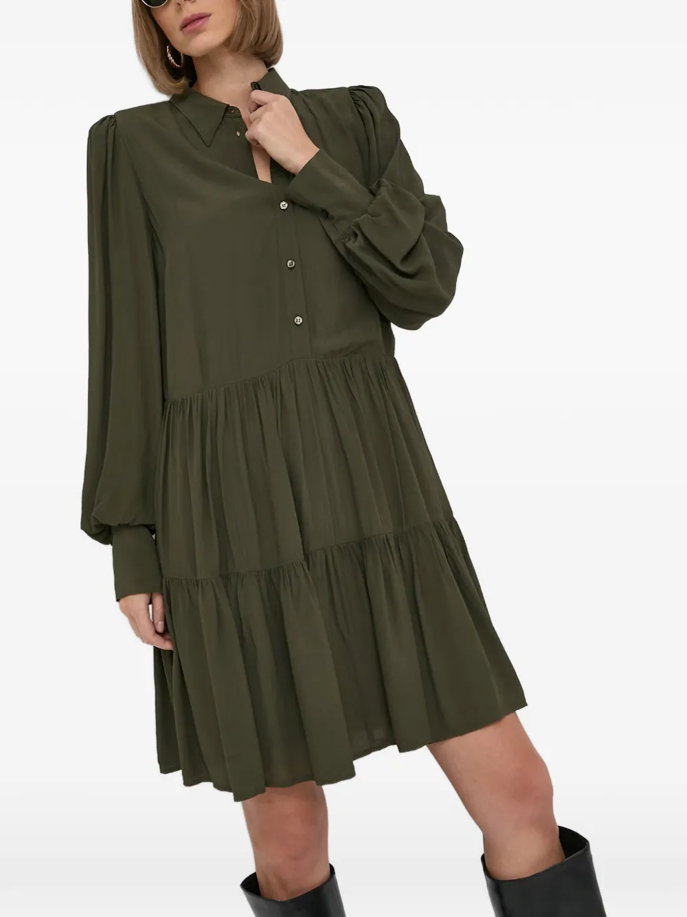 Ivy & Oak Tiered Balloon-sleeve Dress In Green