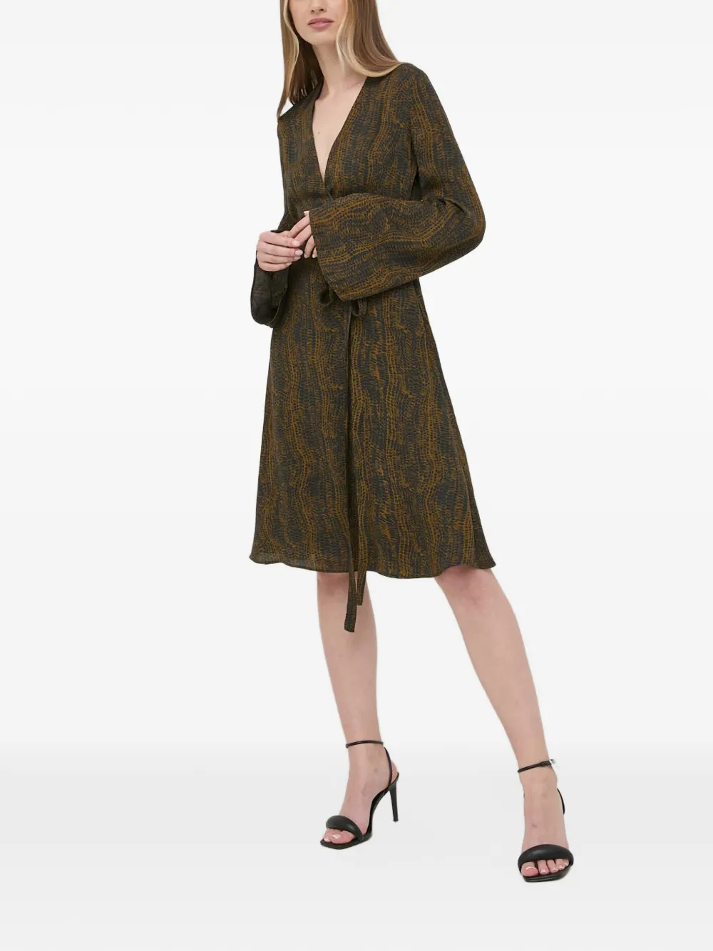 Trussardi snake-print wrap midi dress Bruin