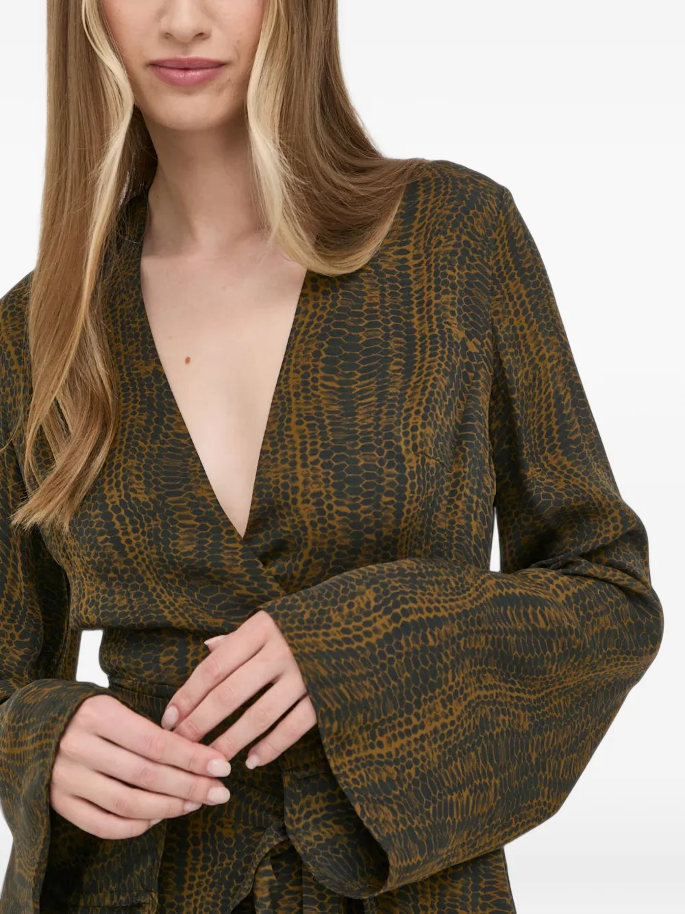 Trussardi snake-print wrap midi dress Bruin