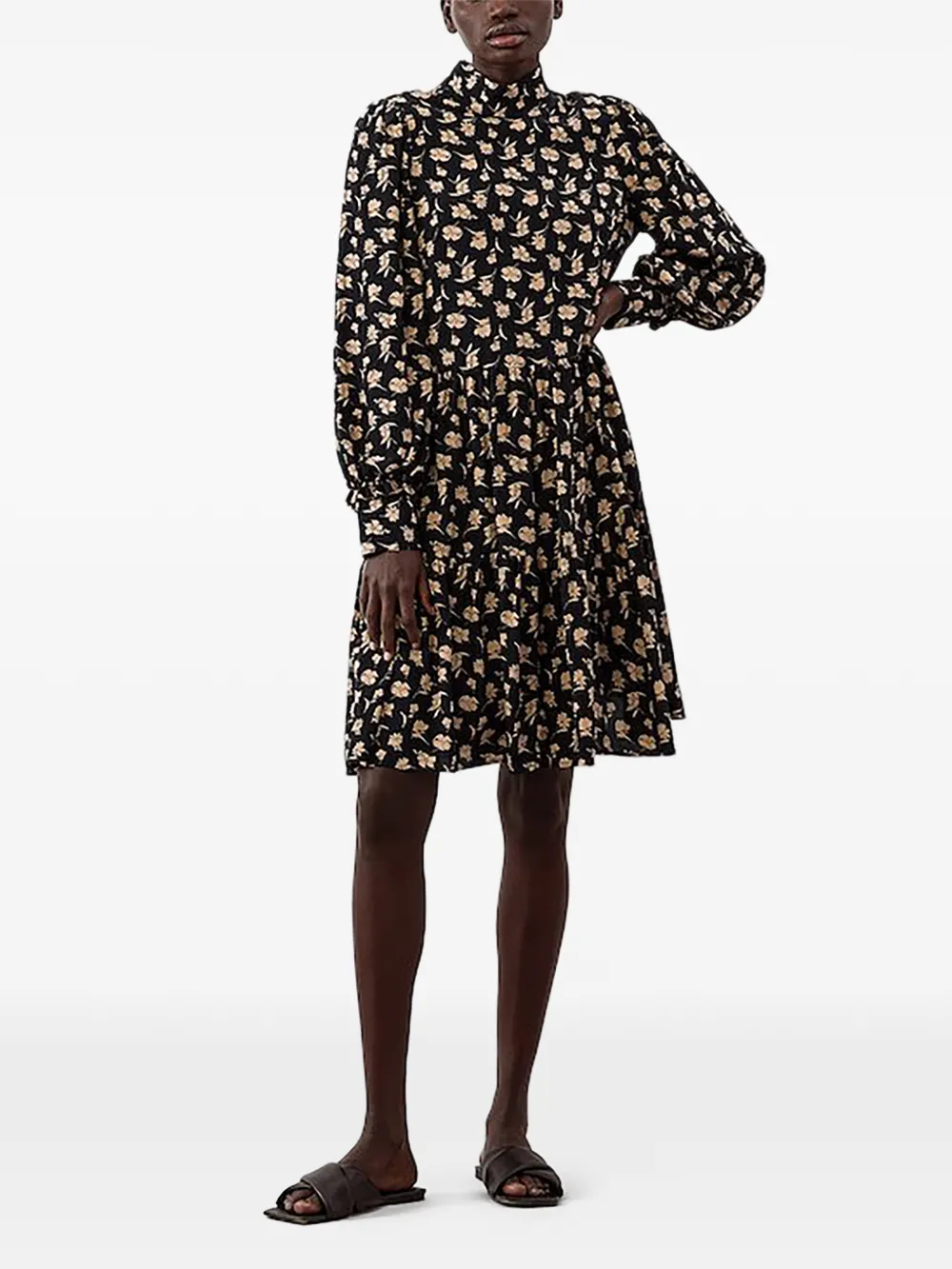 Ivy & Oak Floral-print Tiered Dress In Black