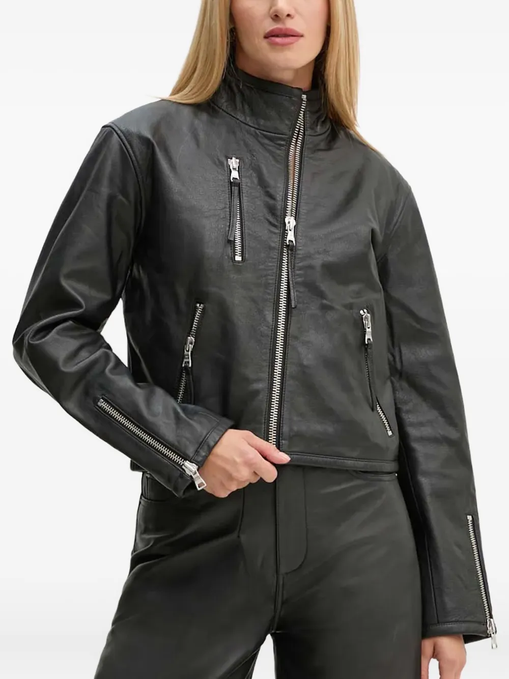 Won Hundred zip-up leather jacket | Black | Image 1