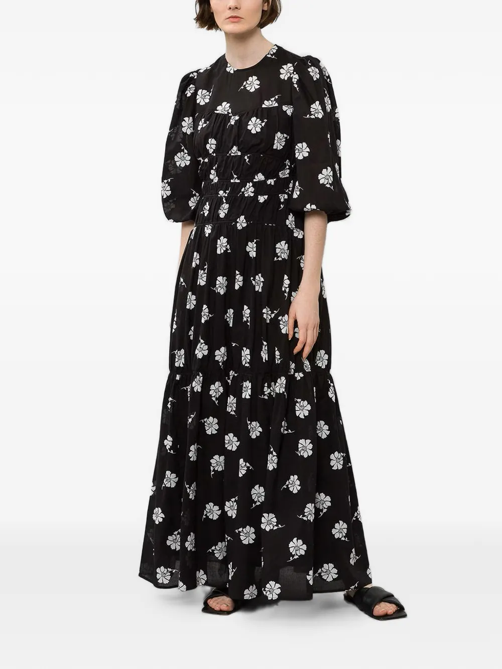 IVY OAK Derja floral tiered maxi dress - Nero
