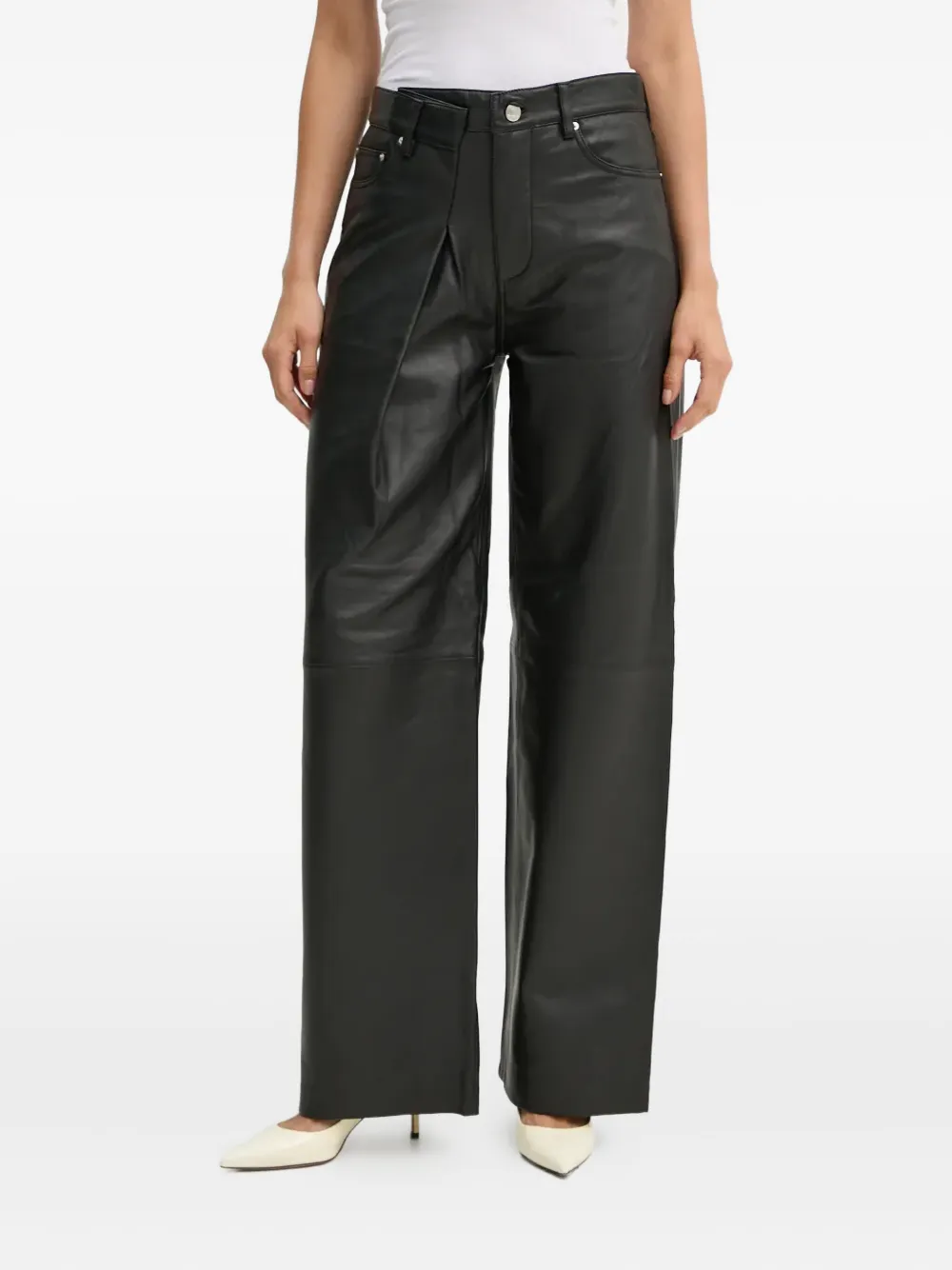 Won Hundred Pleated-front Leather Trousers In Black