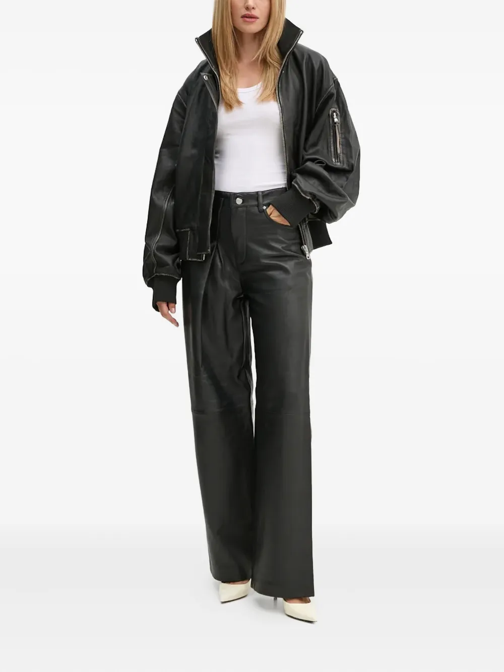 Won Hundred Pleated-front Leather Trousers In Black