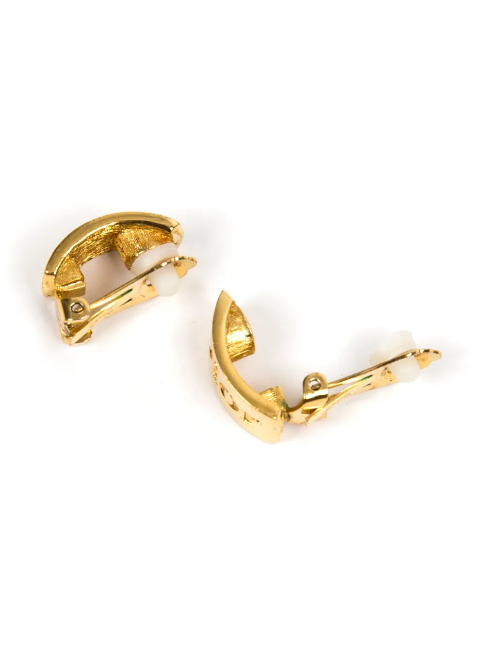 Pre-owned Dior 1990 Logo-engraved Clip-on Earrings In Gold