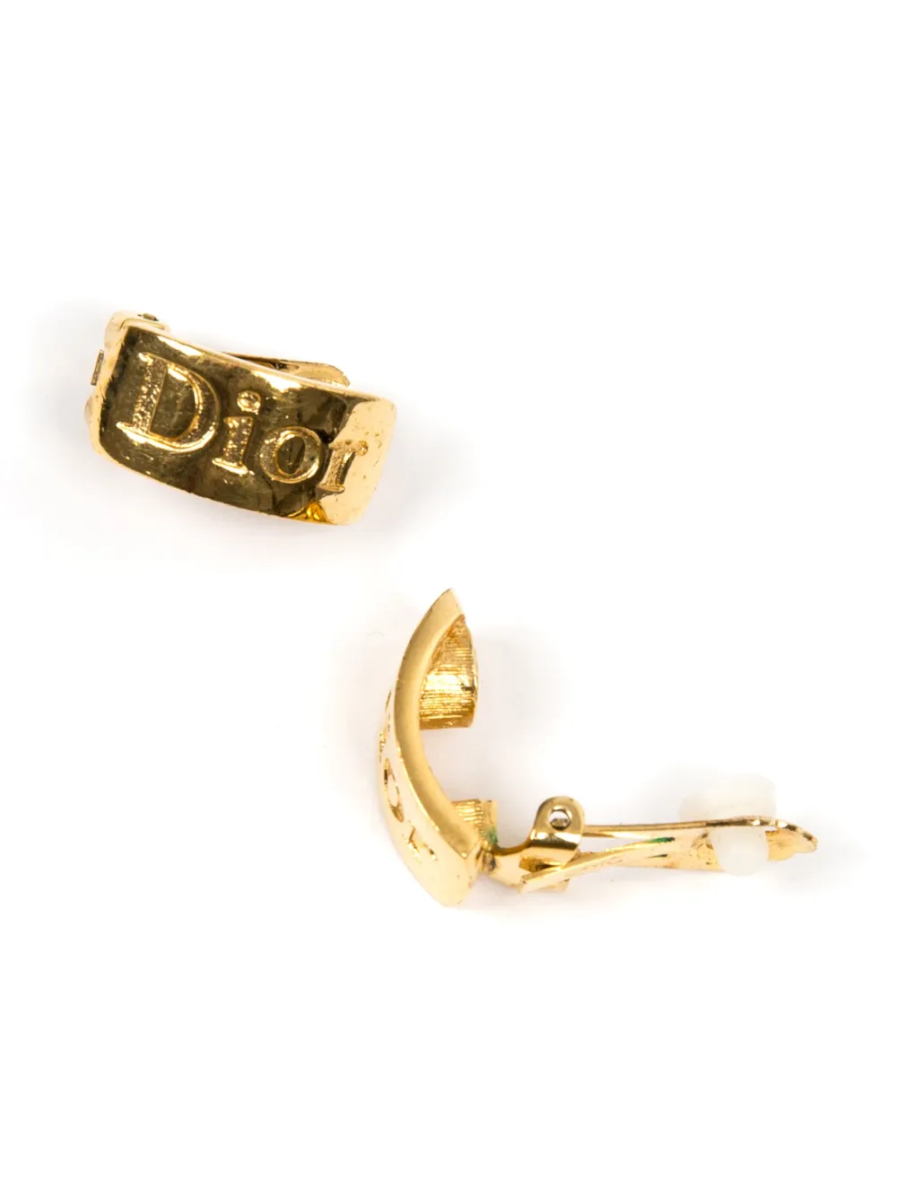 Pre-owned Dior 1990 Logo-engraved Clip-on Earrings In Gold