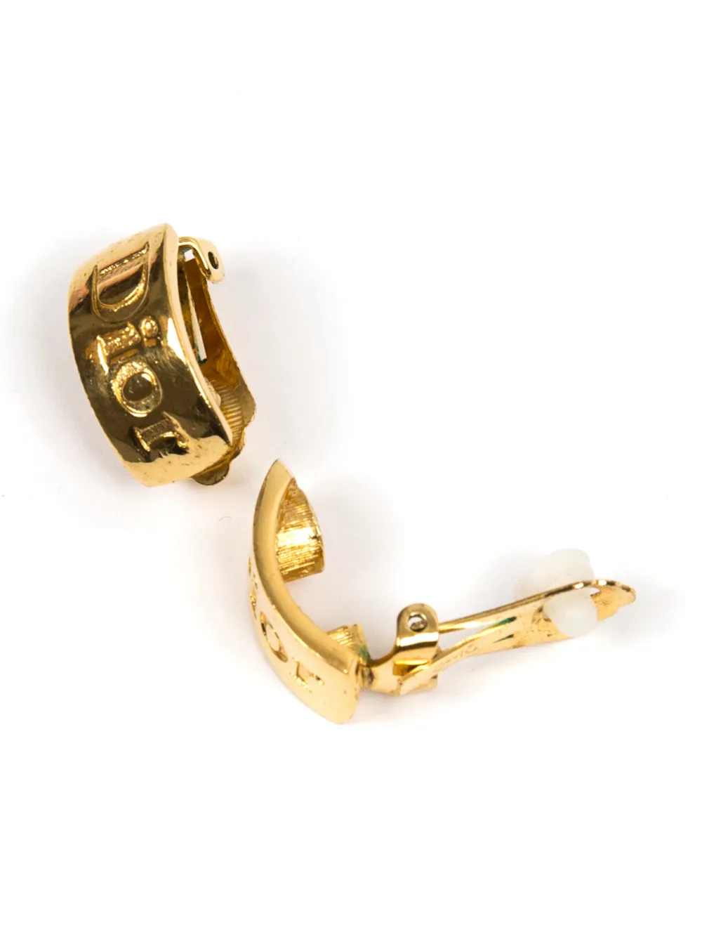 Pre-owned Dior 1990 Logo-engraved Clip-on Earrings In Gold