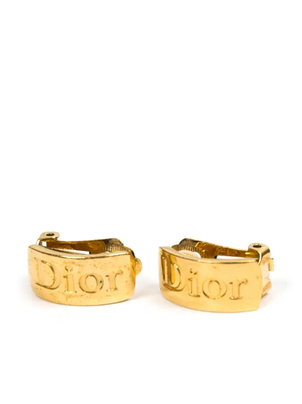 Dior Pre-owned 1990 Logo-engraved Clip-on Earrings in Gold