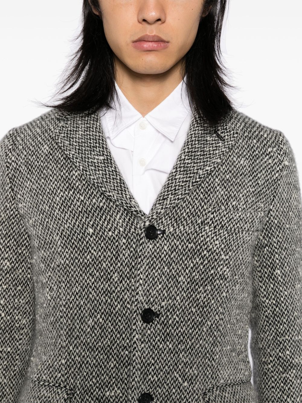 Black Comme Des Garcons herringbone tweed single-breasted coat Men